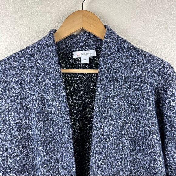 Liz Claiborne XL Open Front Cozy Knit Cardigan Sweater Indigo Black Colorblock - Picture 3 of 10